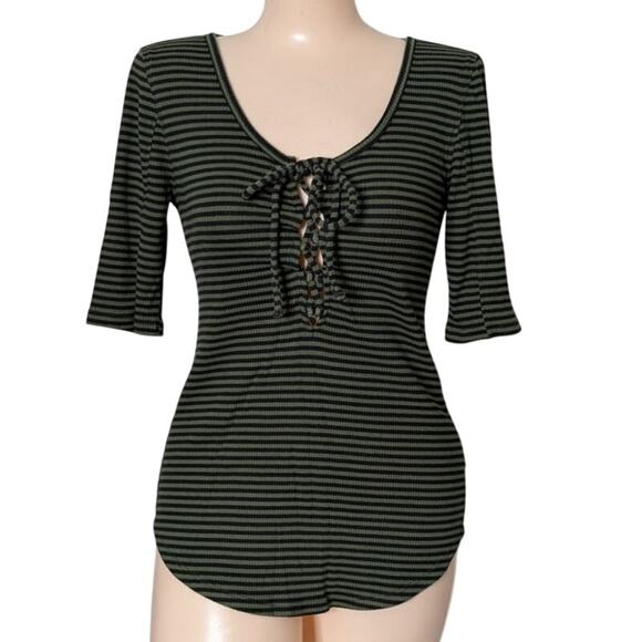 Free People We The Free Striped Lace Up Rib Top XS Y2K Preppy Academia Grunge - Picture 1 of 7